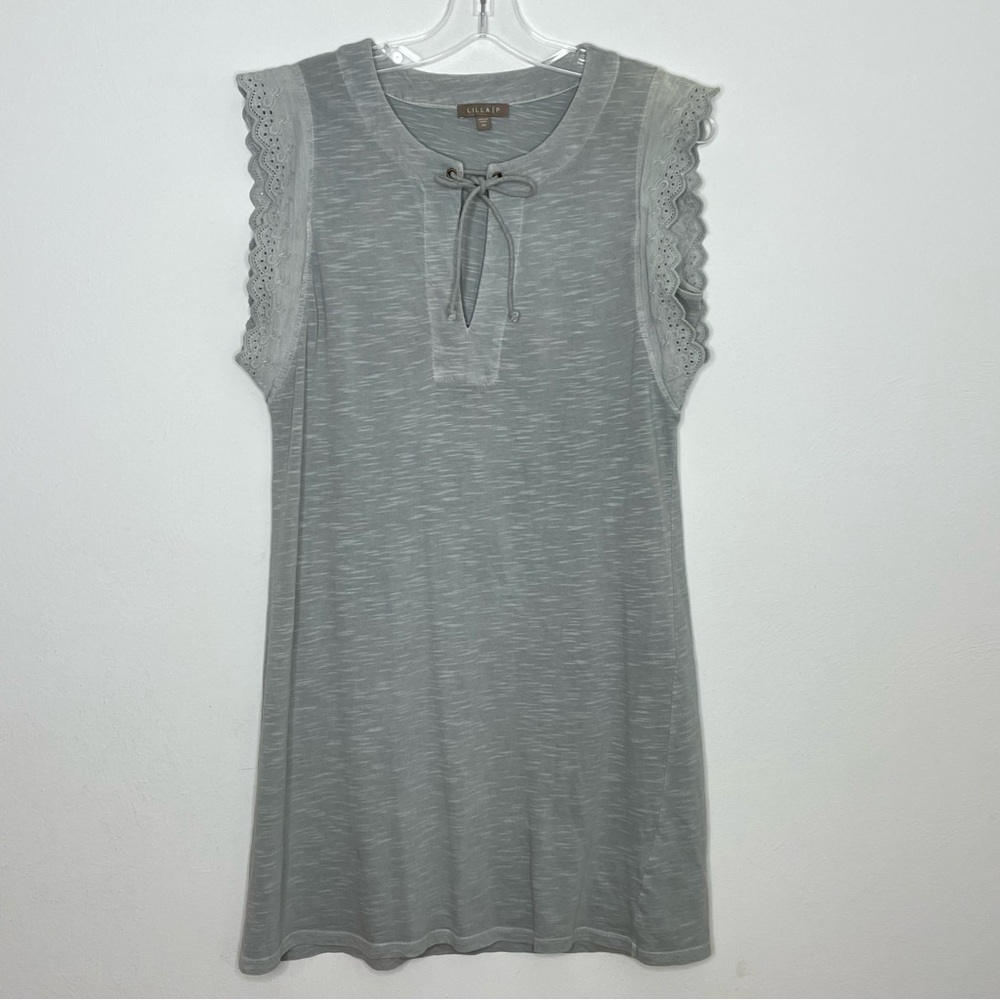 LILA P Sleeveless Cotton Embroidered Ruffle Bohemian Minimalist Dress XS